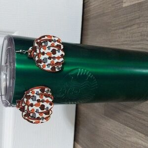 #362Halloween/Fall Wooden Dangle Pumpkin Earrings. Pumpkins on pumpkins.